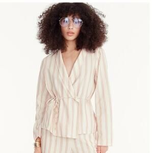 J. Crew Coastal Cotton Minimalist V Neck Wrap Top in Stripe Size Small